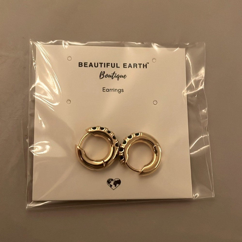 Emerald Green Gold Hoop Earrings